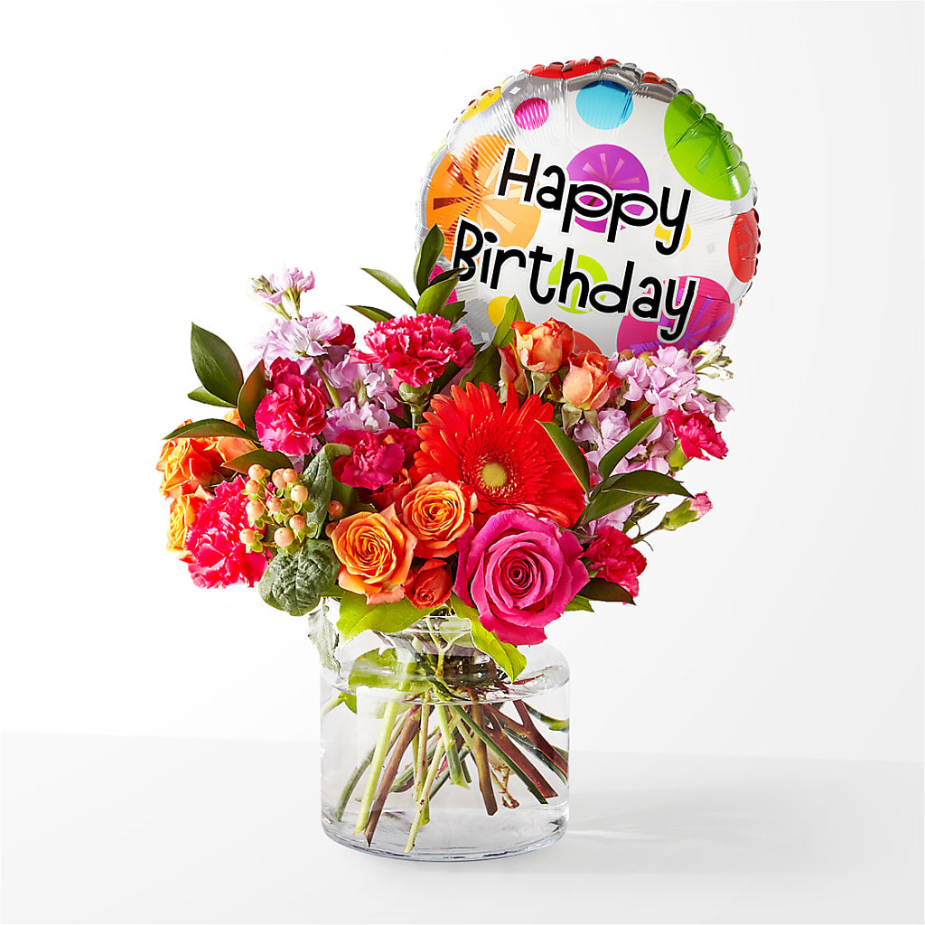 Fiesta Bouquet with Birthday Balloon – Garden Of Eden Florist, San Antonio TX