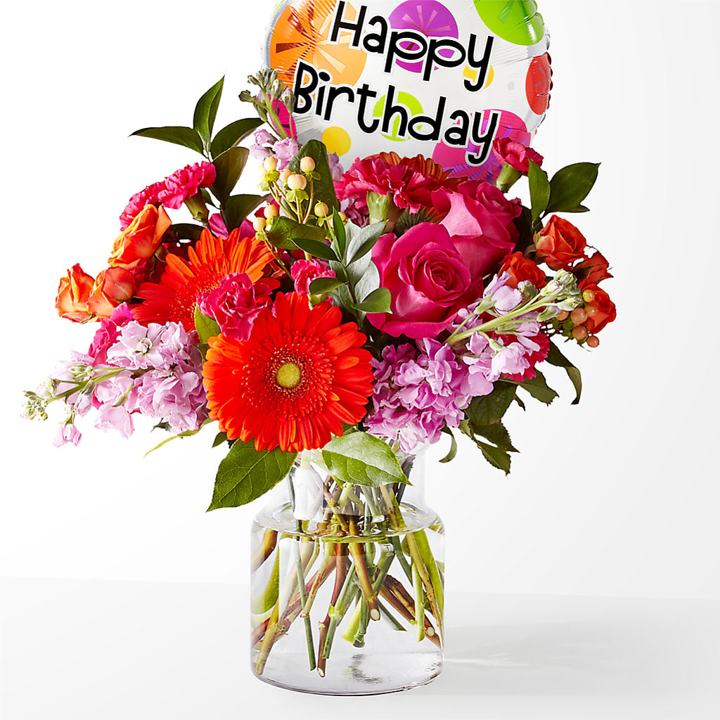 Fiesta Bouquet with Birthday Balloon – Garden Of Eden Florist, San Antonio TX