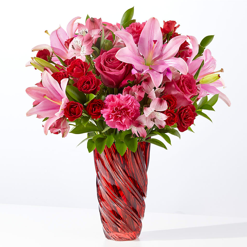 In Love Bouquet with Luxe Swirl Vase – Garden Of Eden Florist, San Antonio TX