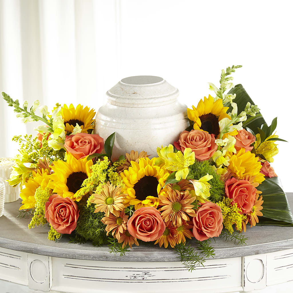 Faithful Sunflower Cremation Adornment – Garden Of Eden Florist, San Antonio TX