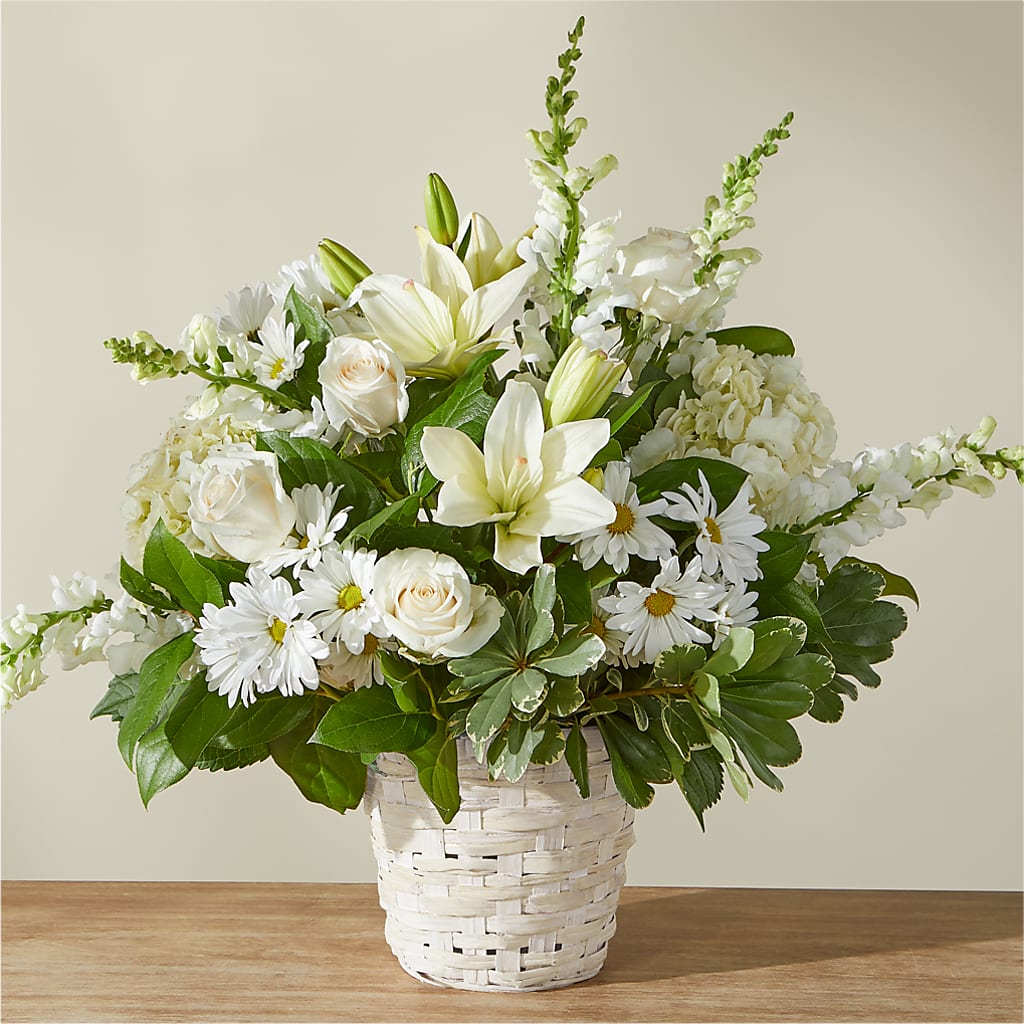 Ivory Elegance Floral Basket – Garden Of Eden Florist, San Antonio TX