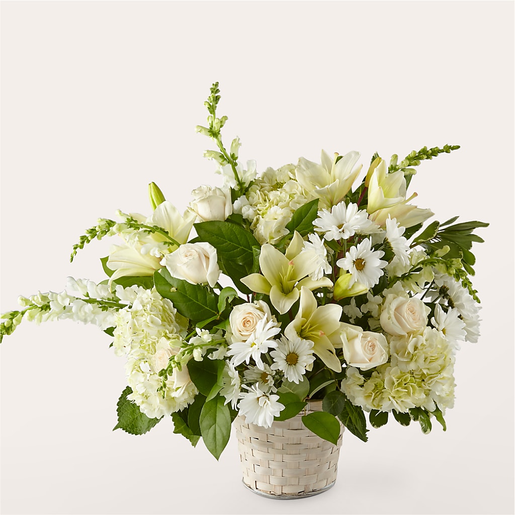 Ivory Elegance Floral Basket – Garden Of Eden Florist, San Antonio TX
