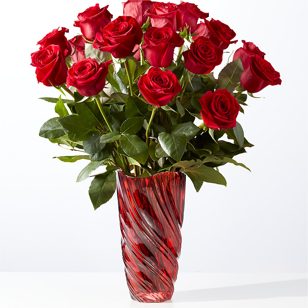 Classic Love Red Rose Bouquet with Luxe Swirl Vase – Garden Of Eden Florist, San Antonio TX