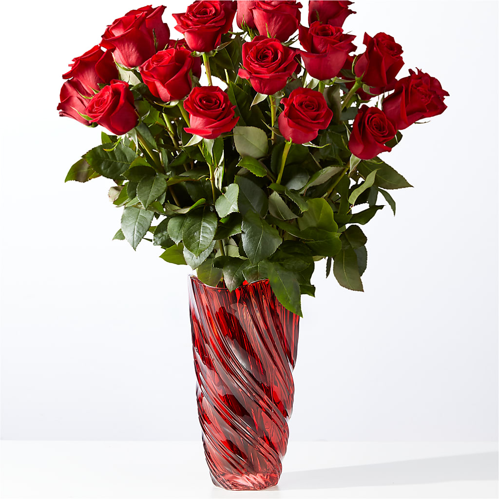Classic Love Red Rose Bouquet with Luxe Swirl Vase – Garden Of Eden Florist, San Antonio TX