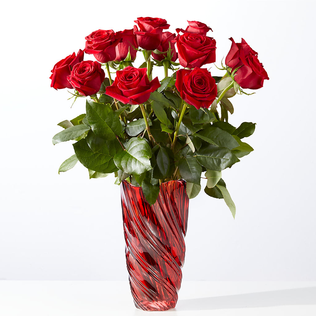 Classic Love Red Rose Bouquet with Luxe Swirl Vase – Garden Of Eden Florist, San Antonio TX