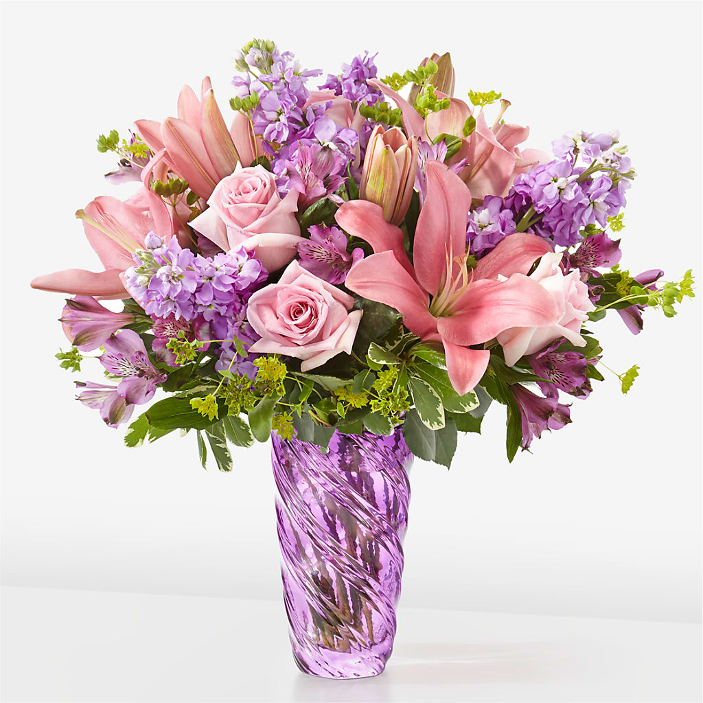Precious Petals Bouquet with Luxe Swirl Vase – Garden Of Eden Florist, San Antonio TX